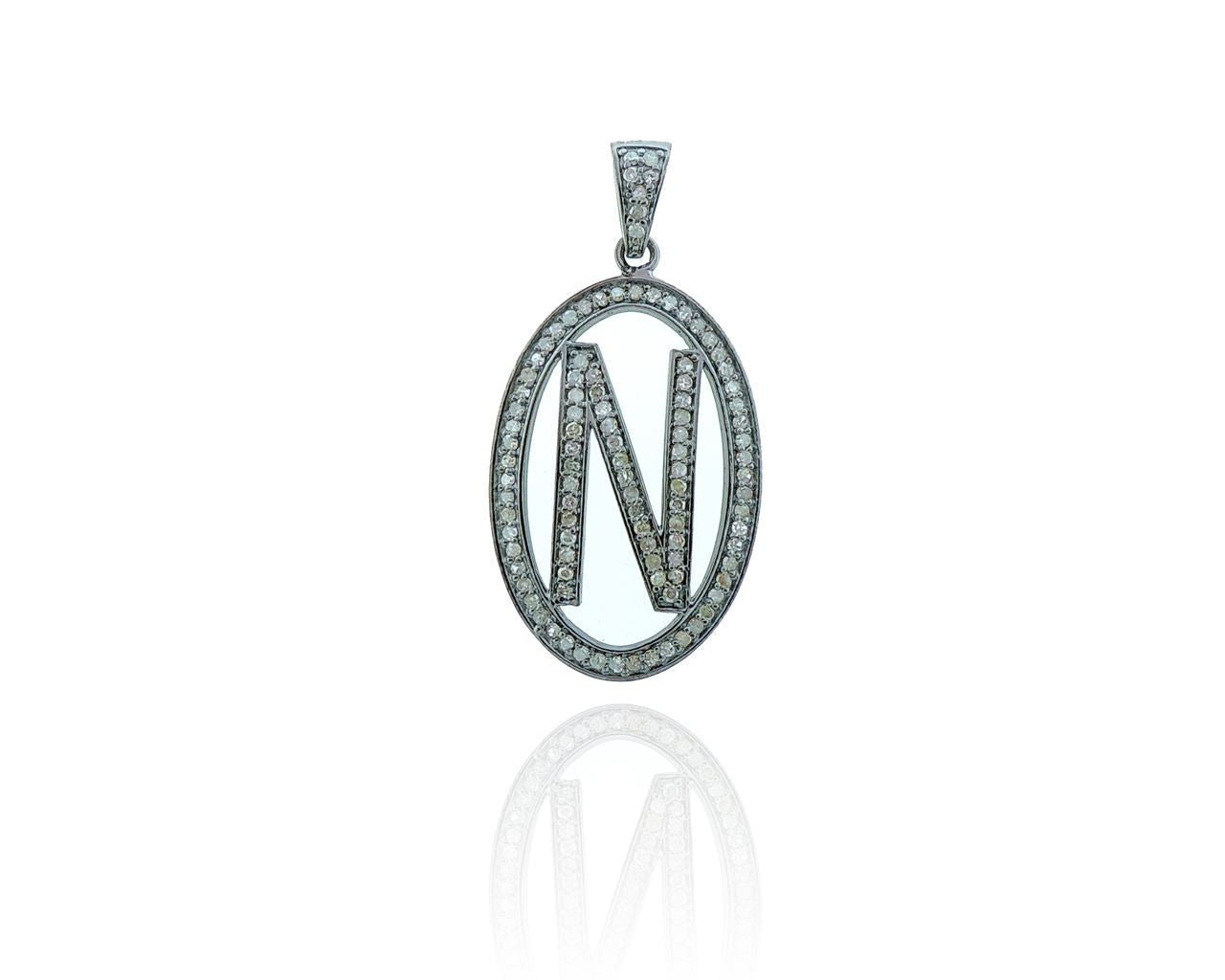 Initial N Oval Diamond and Silver Charms