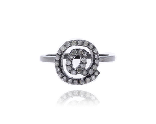 Diamond and Silver Black Rhodium Finish Ring