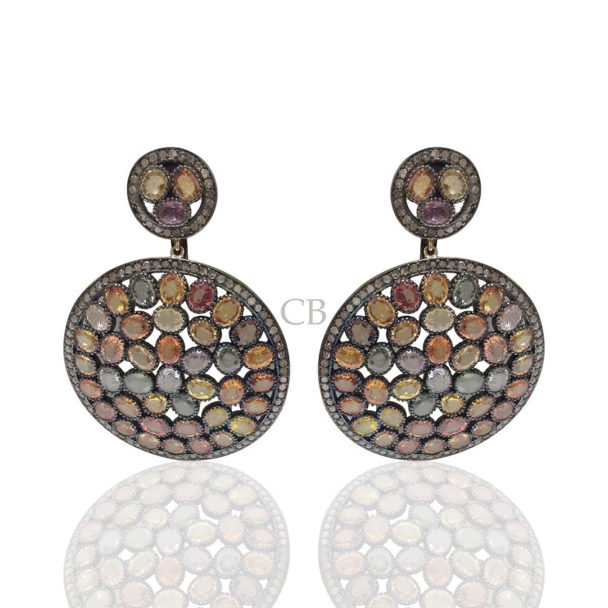 Diamond and Silver Sapphire Earrings
