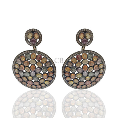 Diamond and Silver Sapphire Earrings