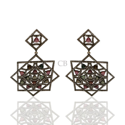 Diamond and Multi Tourmaline Earrings
