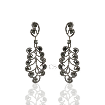 Diamond and Tourmaline Silver Black Rhodium Finish Earrings