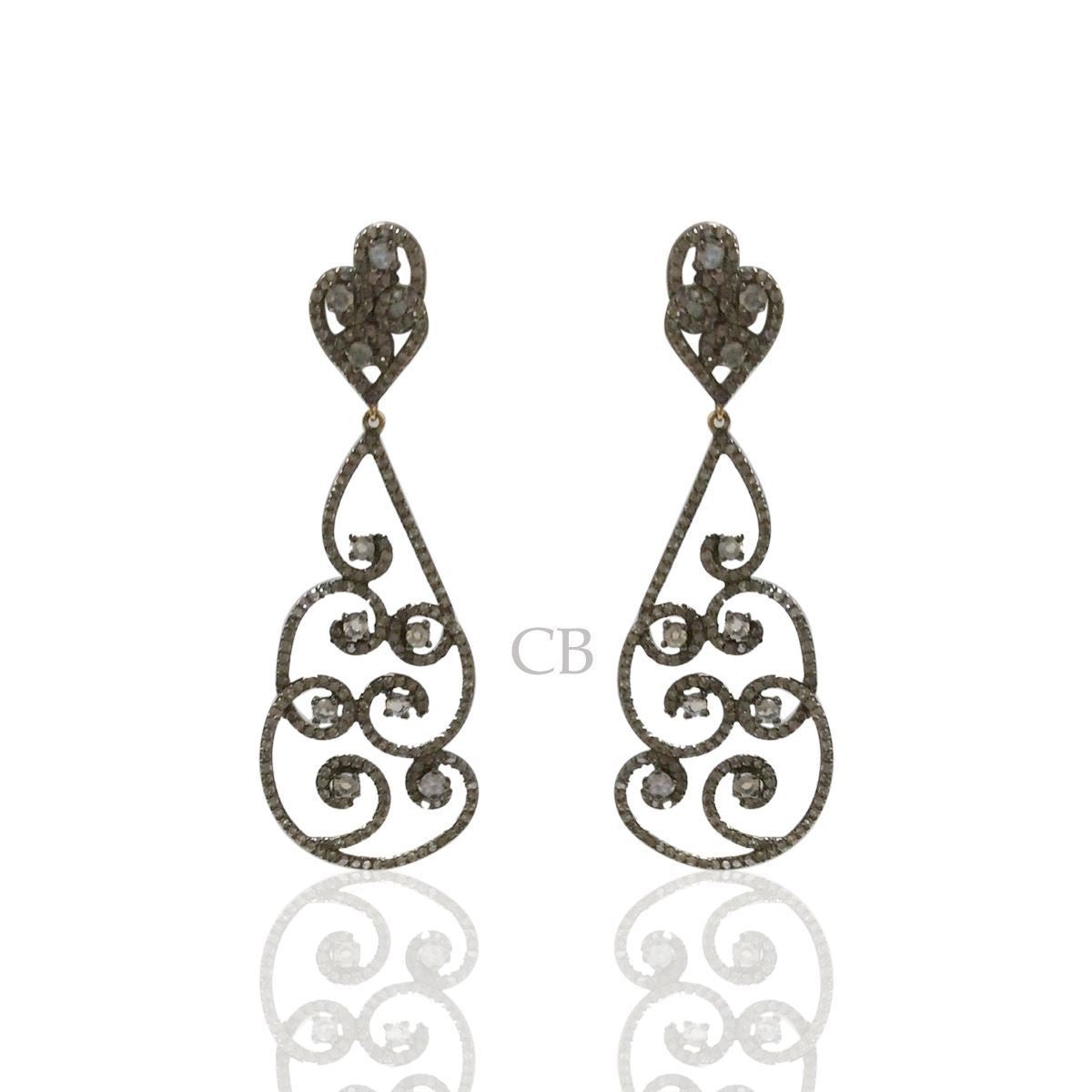 Diamond and Silver White Rainbow Moon Stone Earring