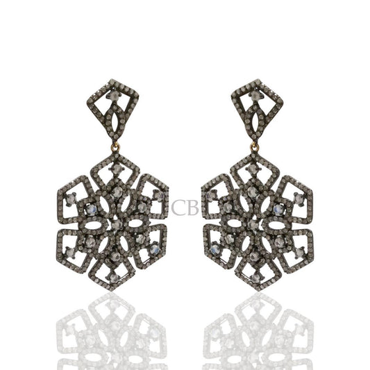 Diamond and White Rainbow Moon Stone Silver Earrings