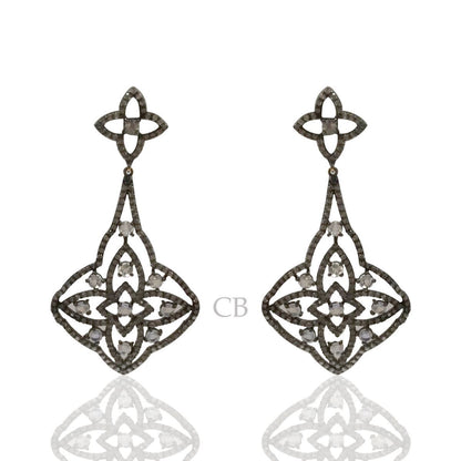 Diamond and White Rainbow Moonstone Silver Earrings