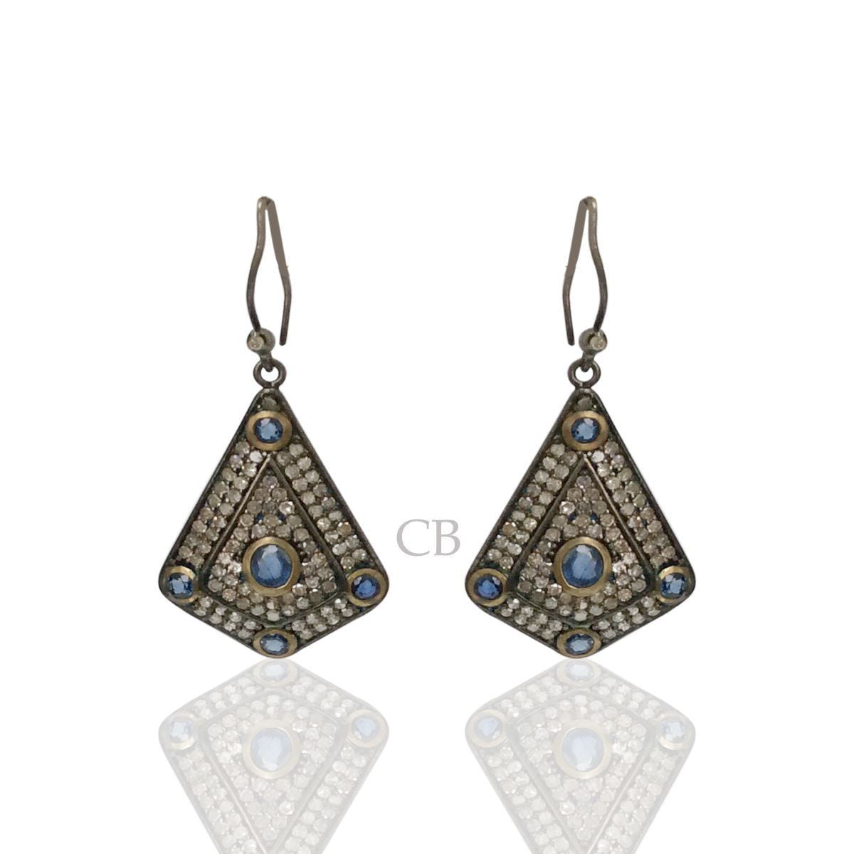 Diamond and Silver Color Stone Round Cut Earrings