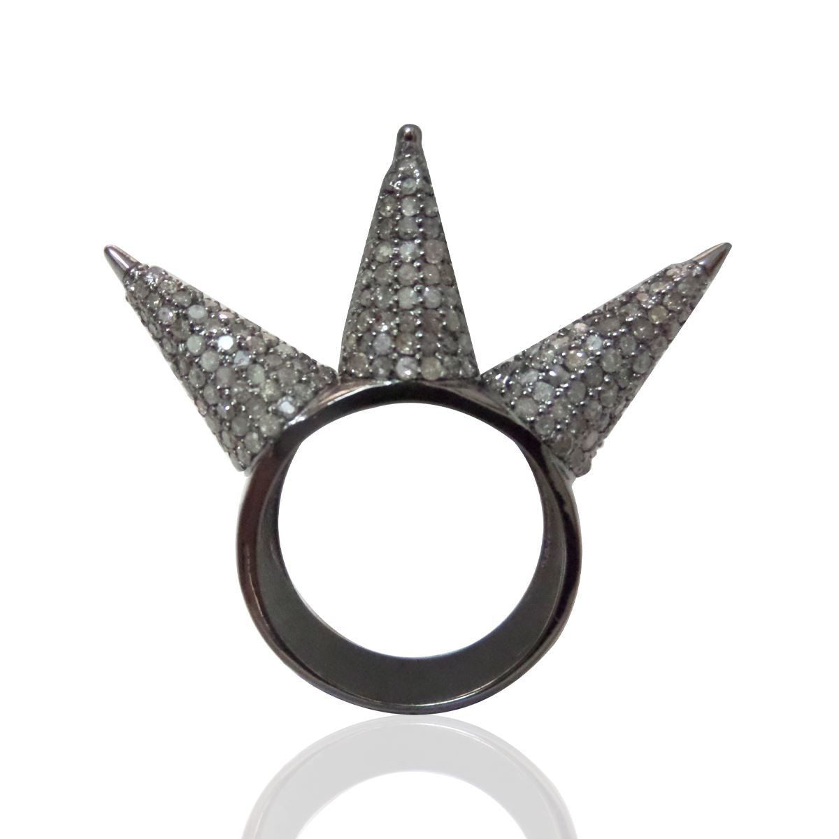 Diamond Three Cone Diamond Ring, Pave Diamond Ring, Pave Three Cone Ring, Approx 5 x 27mm. Sterling Silver