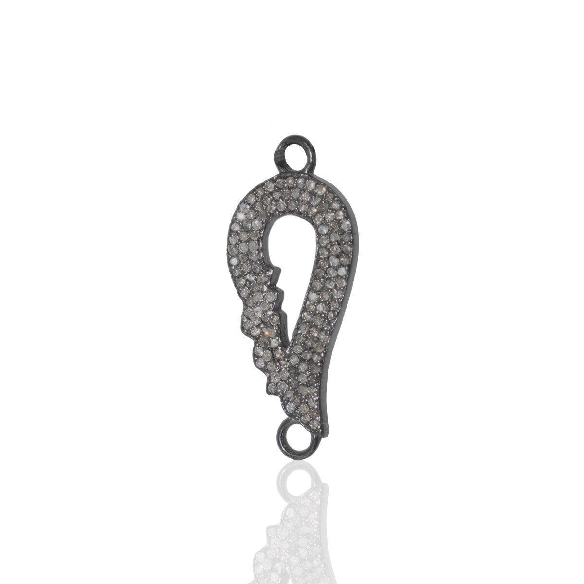 Wings Diamond Charm .925 Oxidized Sterling Silver Diamond Charm, Genuine handmade pave diamond Charm Size Approx 0.92"(12 x 23 MM)