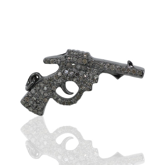 Diamond Gun Pendant, Pave Diamond Pendant, Pave Gun Necklace, Approx 16 x 33mm. Sterling Silver