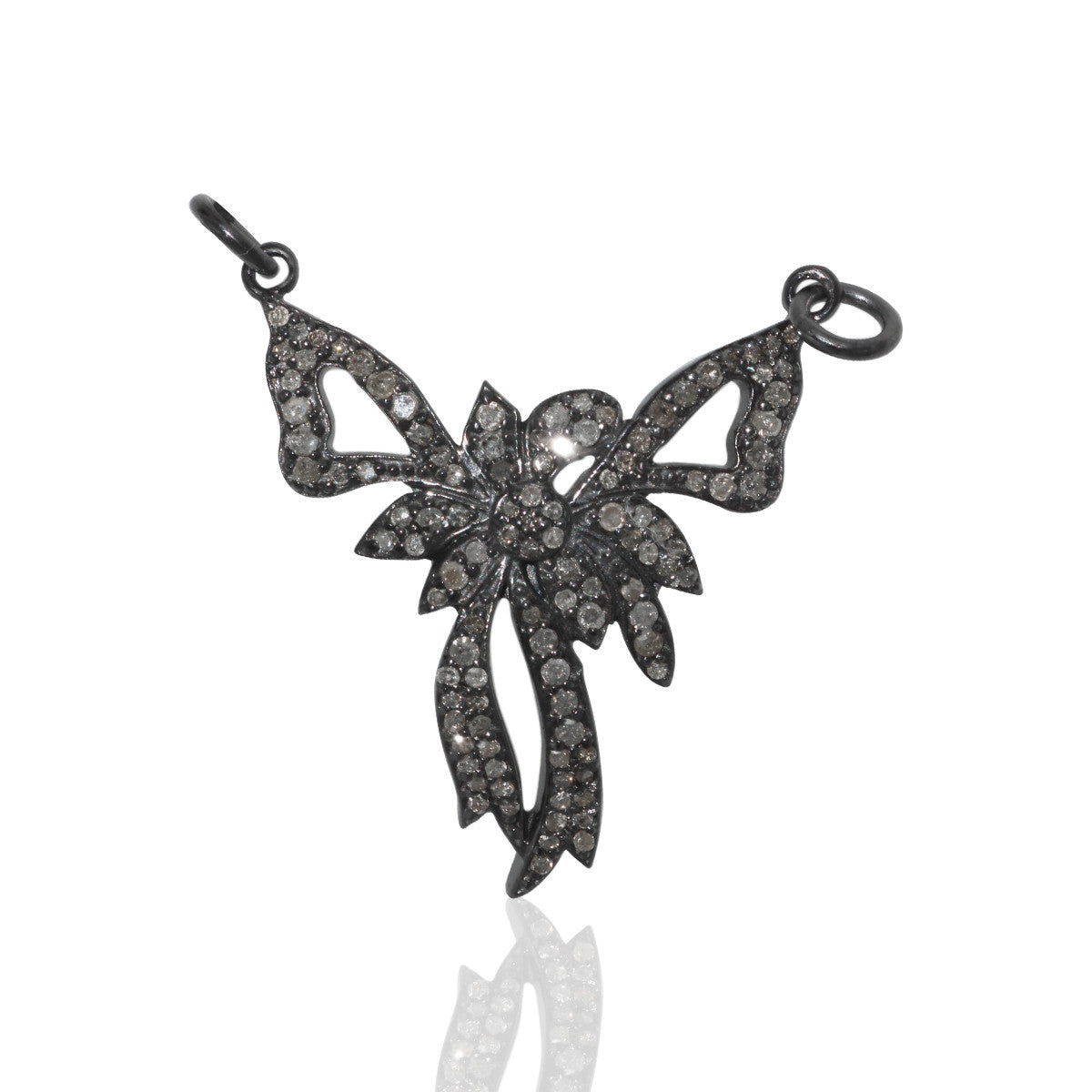 Ribbon Diamond Charm .925 Oxidized Sterling Silver Diamond Charms, Genuine handmade pave diamond Charm Size Approx 2.16"(13 x 54 MM)