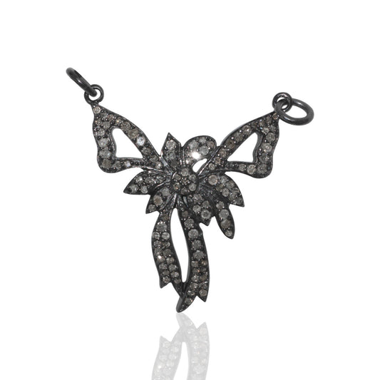 Ribbon Diamond Charm .925 Oxidized Sterling Silver Diamond Charms, Genuine handmade pave diamond Charm Size Approx 2.16"(13 x 54 MM)