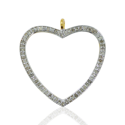 14K Solid Gold Open Heart Shape Diamond Pendant