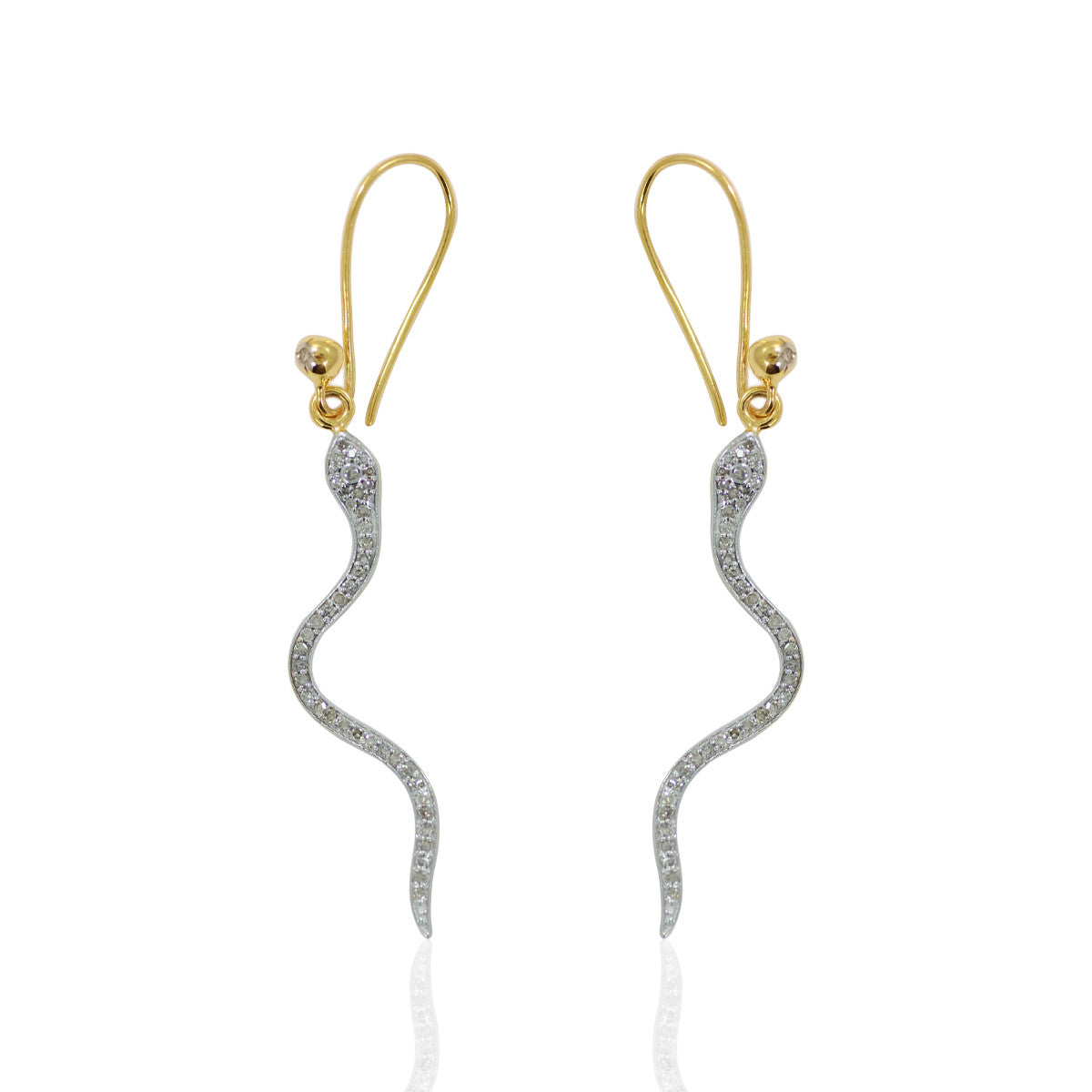 14k Solid Gold Snake Diamond Earrings