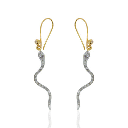 14k Solid Gold Snake Diamond Earrings