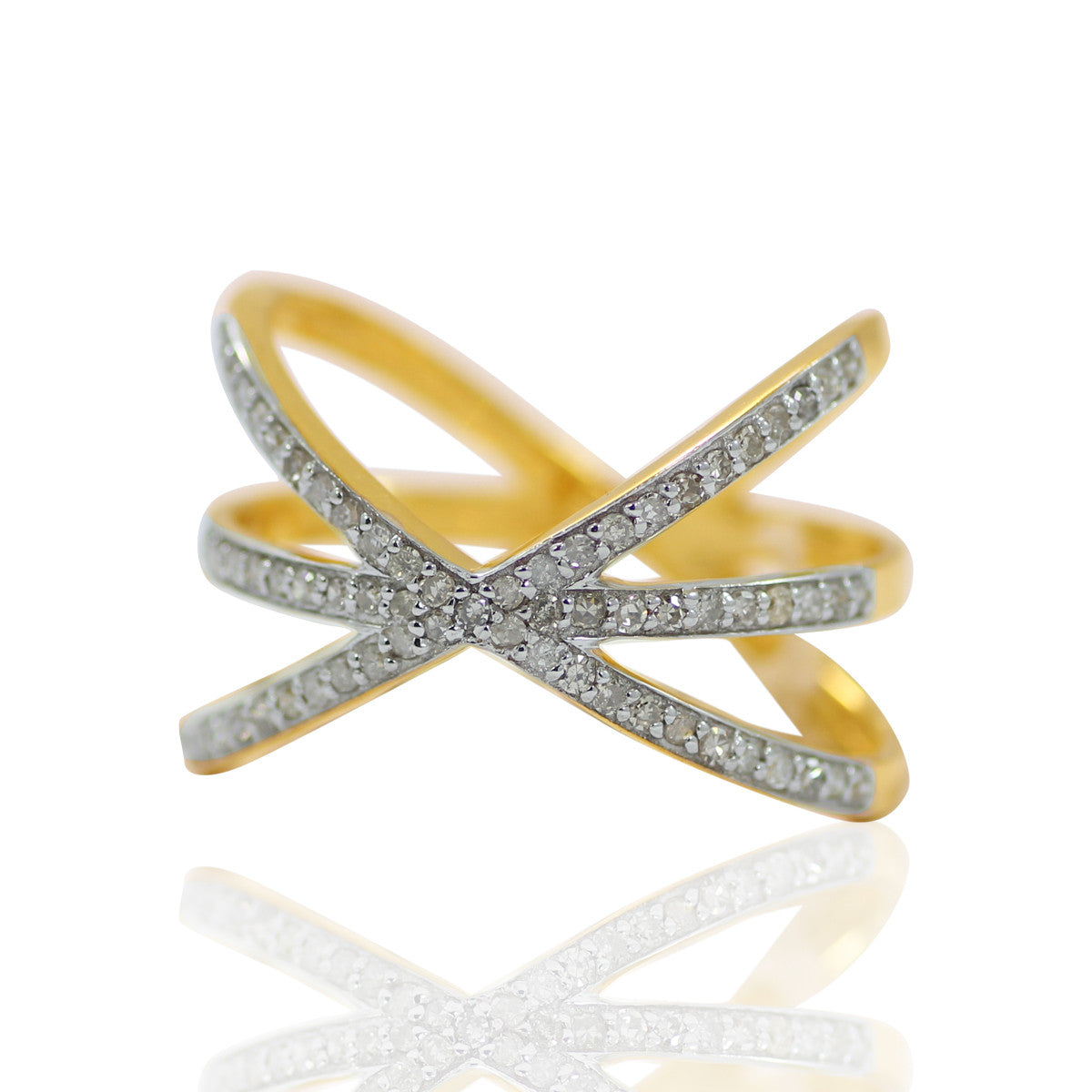 14k Solid Gold and Diamond X Shape Ring