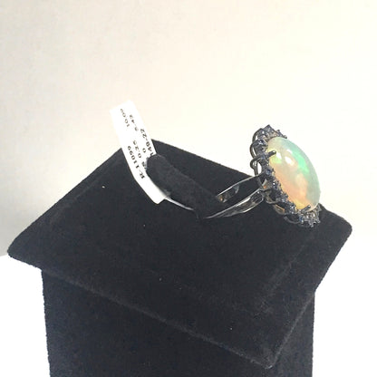 Opal and Blue Sapphire Ring With Diamond