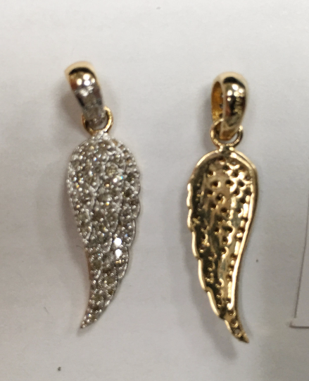 14k solid Gold Wings Diamond Pendants. Genuine handmade pave diamond Pendant. Approx Size 1.08 "(8 x 27 mm)