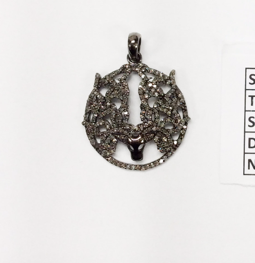 Dear on Disc Diamond Pendant .925 Oxidized Sterling Silver Diamond Pendant, Genuine handmade pave diamond Pendant Size 1.08"(27 mm)