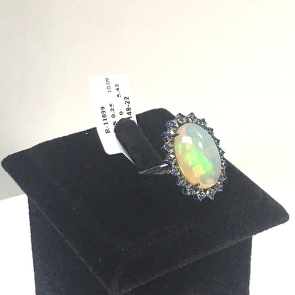 Opal and Blue Sapphire Ring With Diamond