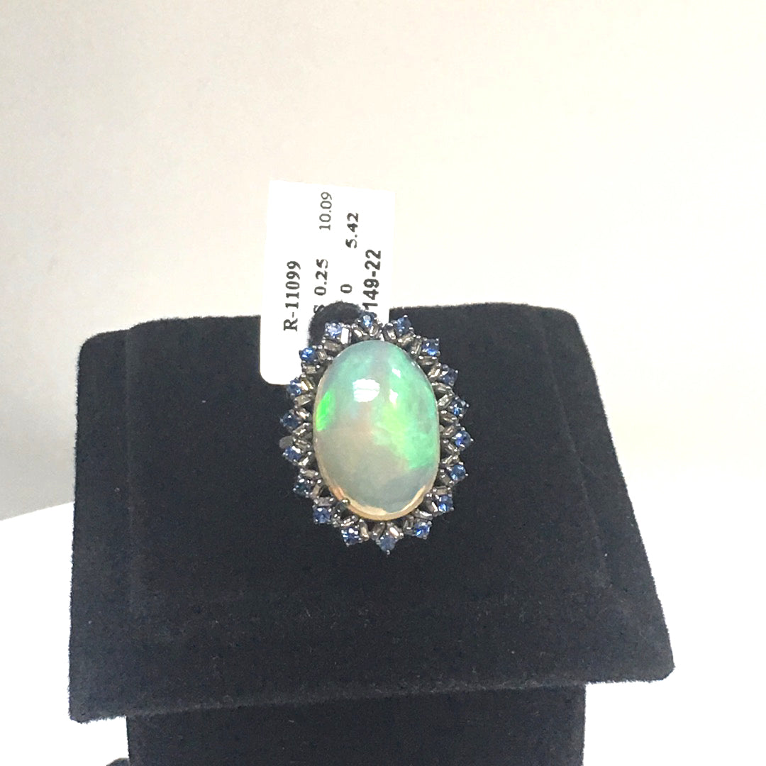 Opal and Blue Sapphire Ring With Diamond