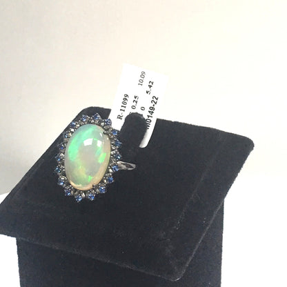 Opal and Blue Sapphire Ring With Diamond