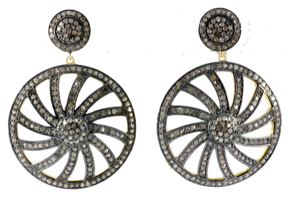 Diamond and Silver Black Rhodium Finish Earrings