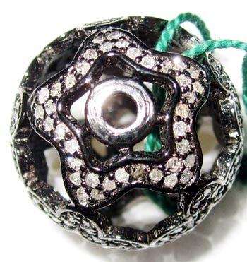 Round Filigree Pave Diamond Beads
