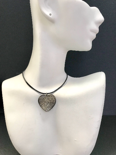 Diamond Heart Shape Pendant, Pave Diamond Pendant, Pave Heart Shape Necklace, Appx 29 x 29mm. Sterling Silver