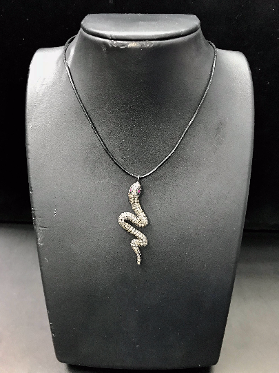 Diamond Snake with Ruby Eyes Diamond Pendant, Pave Diamond Pendant, Snake with Ruby Eyes Necklace, Approx 52 x 16mm