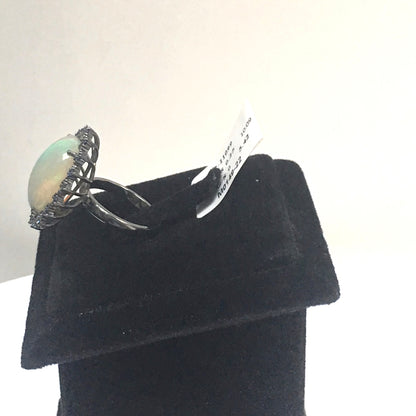 Opal and Blue Sapphire Ring With Diamond