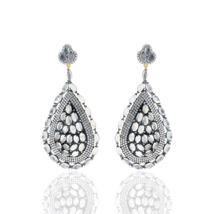 Diamond and Rainbow MoonStone Earring.