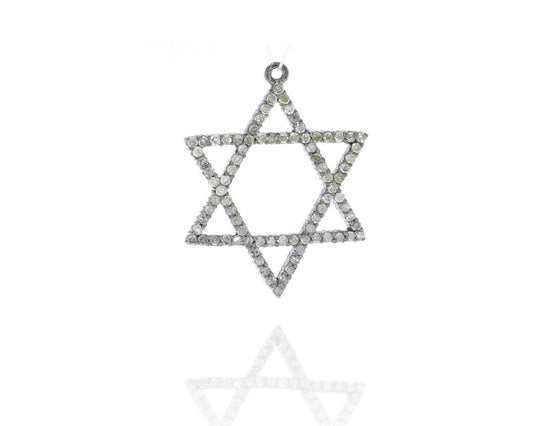 Diamond  Star of David Pendant, Pave Diamond Pendant,Pave Star of David Necklace, Approx 28 x 21mm. Sterling Silver