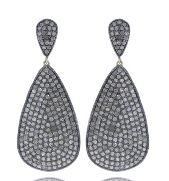 Flat Drop Shape Pave Diamond Earrings