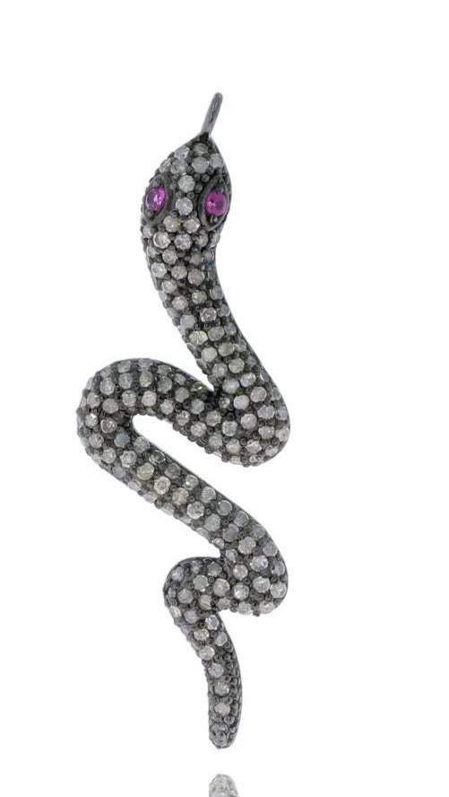 Diamond Snake with Ruby Eyes Diamond Pendant, Pave Diamond Pendant, Snake with Ruby Eyes Necklace, Approx 52 x 16mm