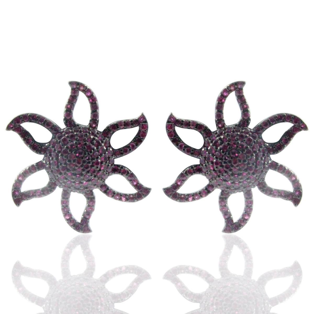 Flower pave Diamond and Silver Earrings