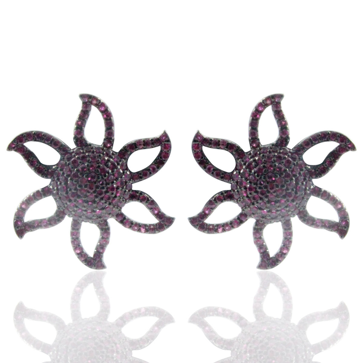 Flower pave Diamond and Silver Earrings