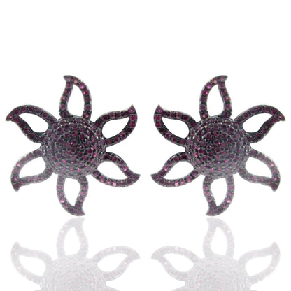 Flower pave Diamond and Silver Earrings