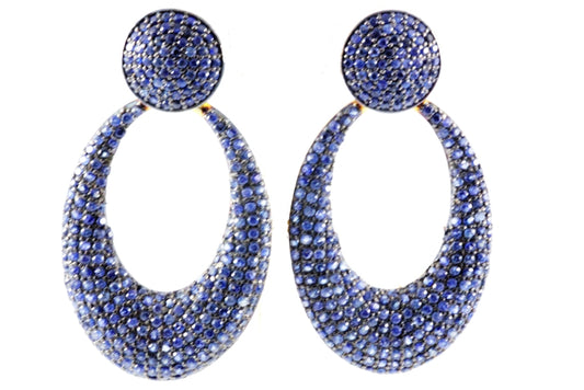 Oval Shape Silver Oxidized Earring with Diamonds