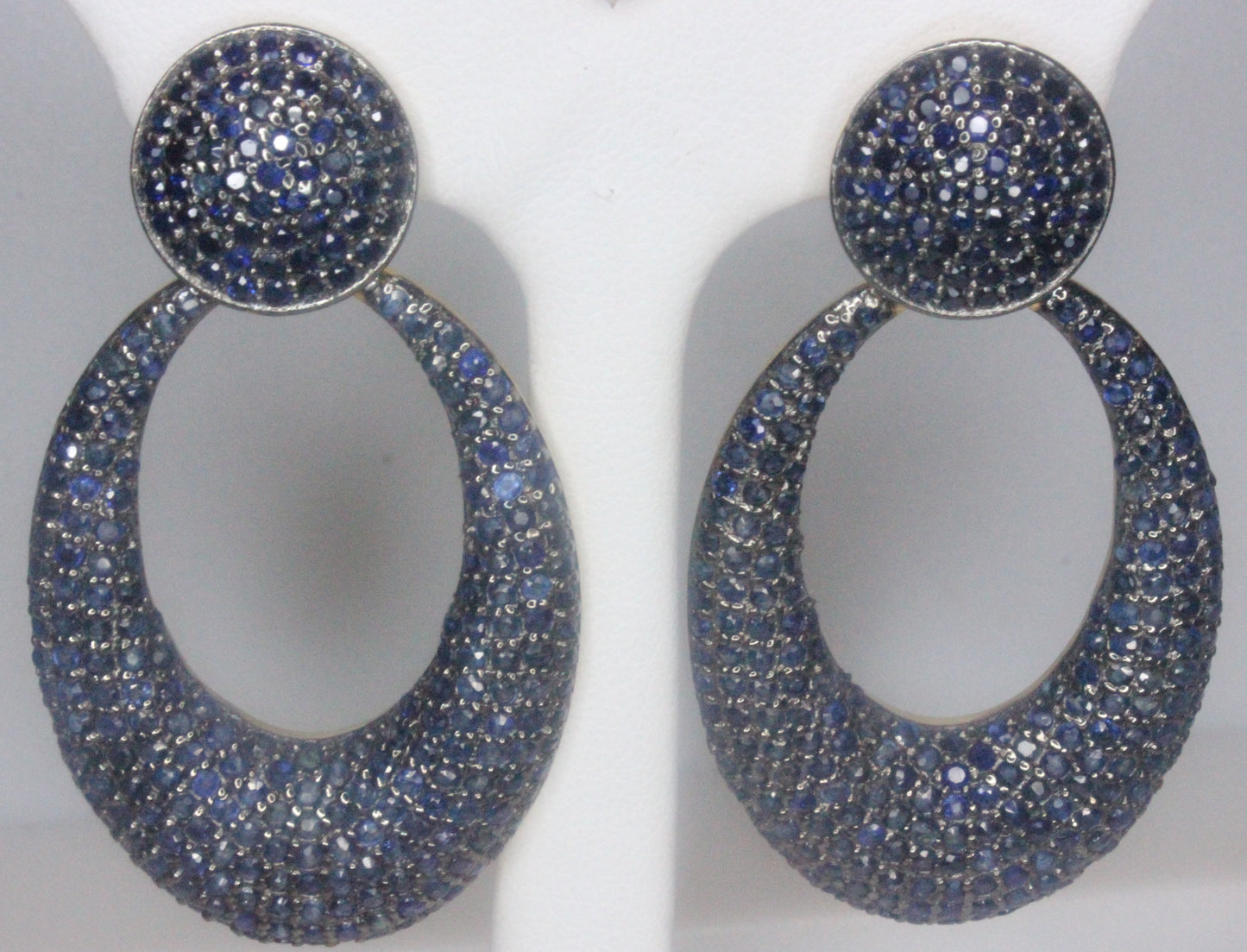 Oval Shape Silver Oxidized Earring with Diamonds