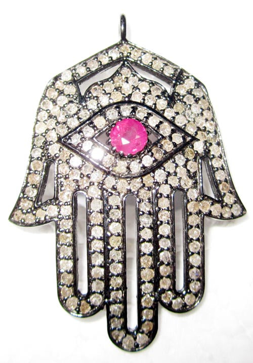 HAMSA HAND PAVE DIAMOND PENDANT