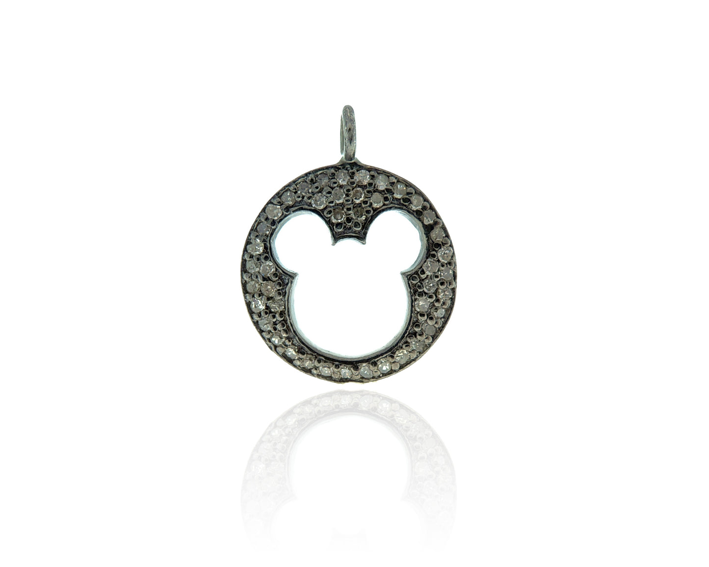 Diamond Mickey Sketch Pendant, Pave Diamond Pendant, Pave Mickey Sketch Necklace, Approx 18 x 15mm. Sterling Silver