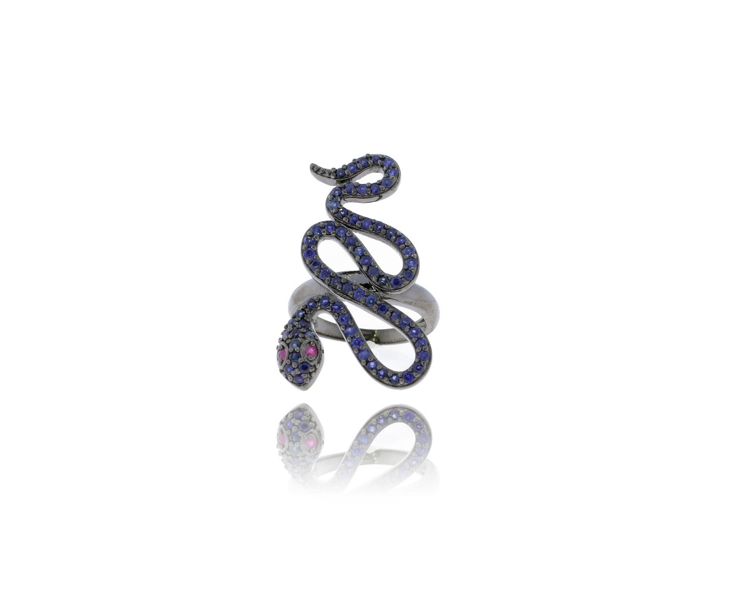 Snake Diamond Ring with Silver Black Rhodium Finish Rings