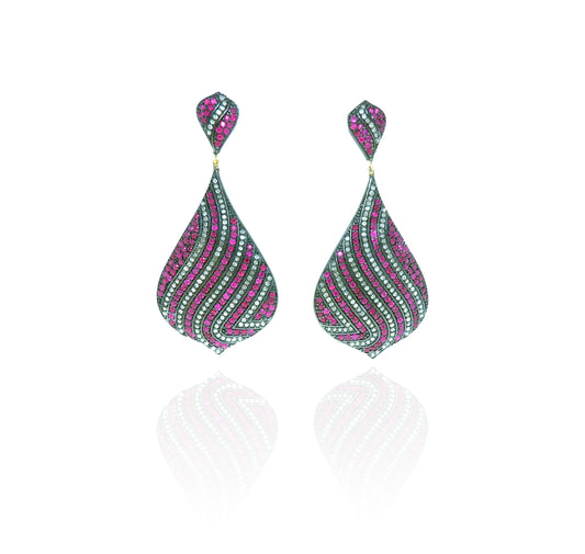 Diamond And Ruby Drop Shape Earrings
