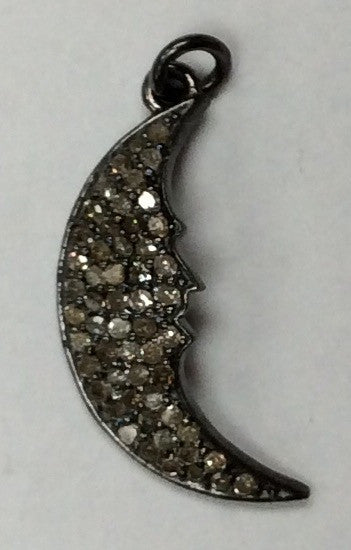 Moon Shaped Diamond Charm .925 Oxidized Sterling Silver Diamond Charms, Genuine handmade pave diamond Charm Size Approx 0.84"(8 x 21 MM)