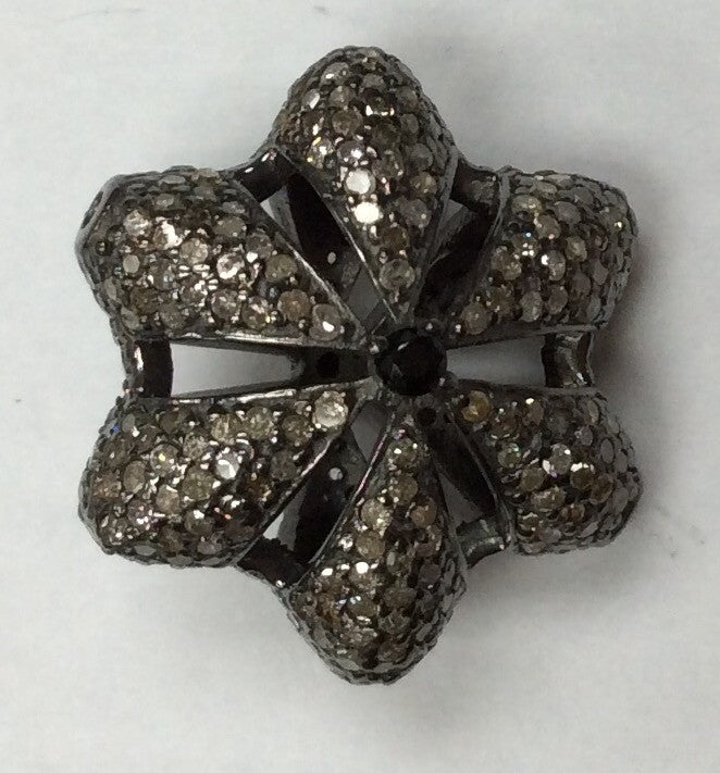 Flower Diamond Pave Bead .925 Oxidized Sterling Silver Diamond Beads, Genuine handmade pave diamond Beads Size Approx 0.76"(19 x 19 MM)
