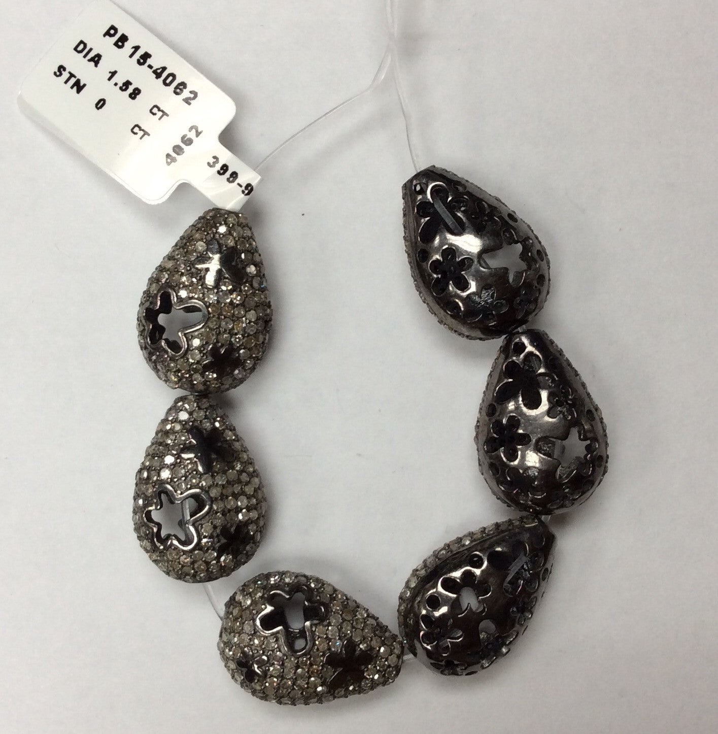 Diamond Bead .925 Oxidized Sterling Silver Diamond Beads, Genuine handmade pave diamond Beads Size Approx 0.72"(13 x 18 MM)