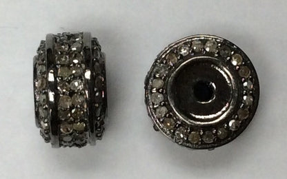 Donut Diamond Beads .925 Oxidized Sterling Silver Diamond Beads, Genuine handmade pave diamond Beads Size Approx 0.48"(7 x 12 MM)