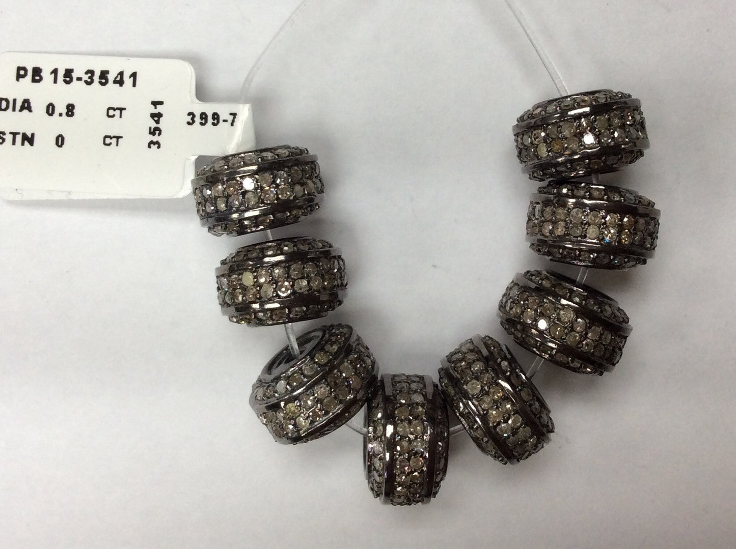 Donut Diamond Beads .925 Oxidized Sterling Silver Diamond Beads, Genuine handmade pave diamond Beads Size Approx 0.48"(7 x 12 MM)