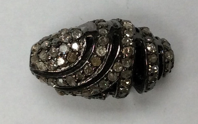 Oval Diamond Bead .925 Oxidized Sterling Silver Diamond Beads, Genuine handmade pave diamond Beads Size Approx 0.72"(10 x 18 MM)