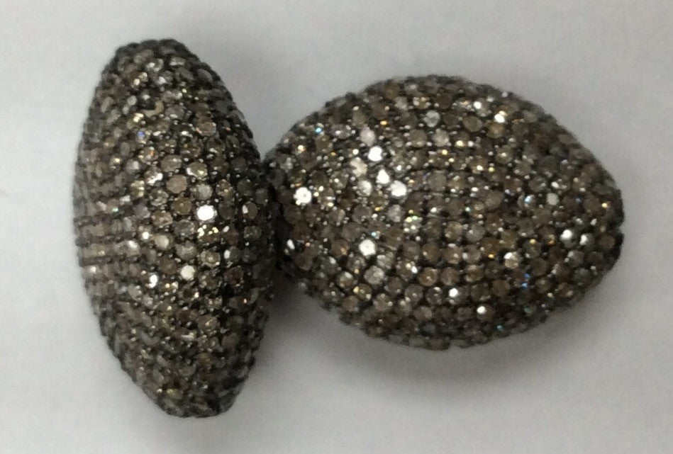 Nugget Diamond Bead .925 Oxidized Sterling Silver Diamond Beads, Genuine handmade pave diamond Beads Size Approx 0.48"(7 x 12 MM)